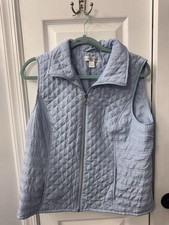 Christopher Banks Women  s Ice Blue Lightweight Quilted Vest Zip Pockets M