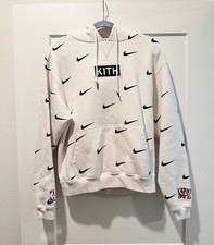 Nike KITH NBA Hoodie Sweatshirt White/Black Allover Swoosh Print Size S