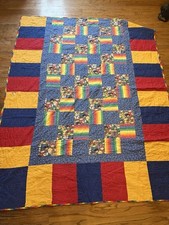 Quilted Lap Blanket Throw Hand Made Patchwork Quilt 66 X 81 Multi Color