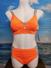 Nwt Cupshe Two Piece Swimsuit Size Medium Textured Sparkly Orange