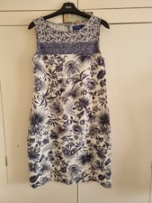 Next Blue And White Floral Linen Mix Dress, Size 6