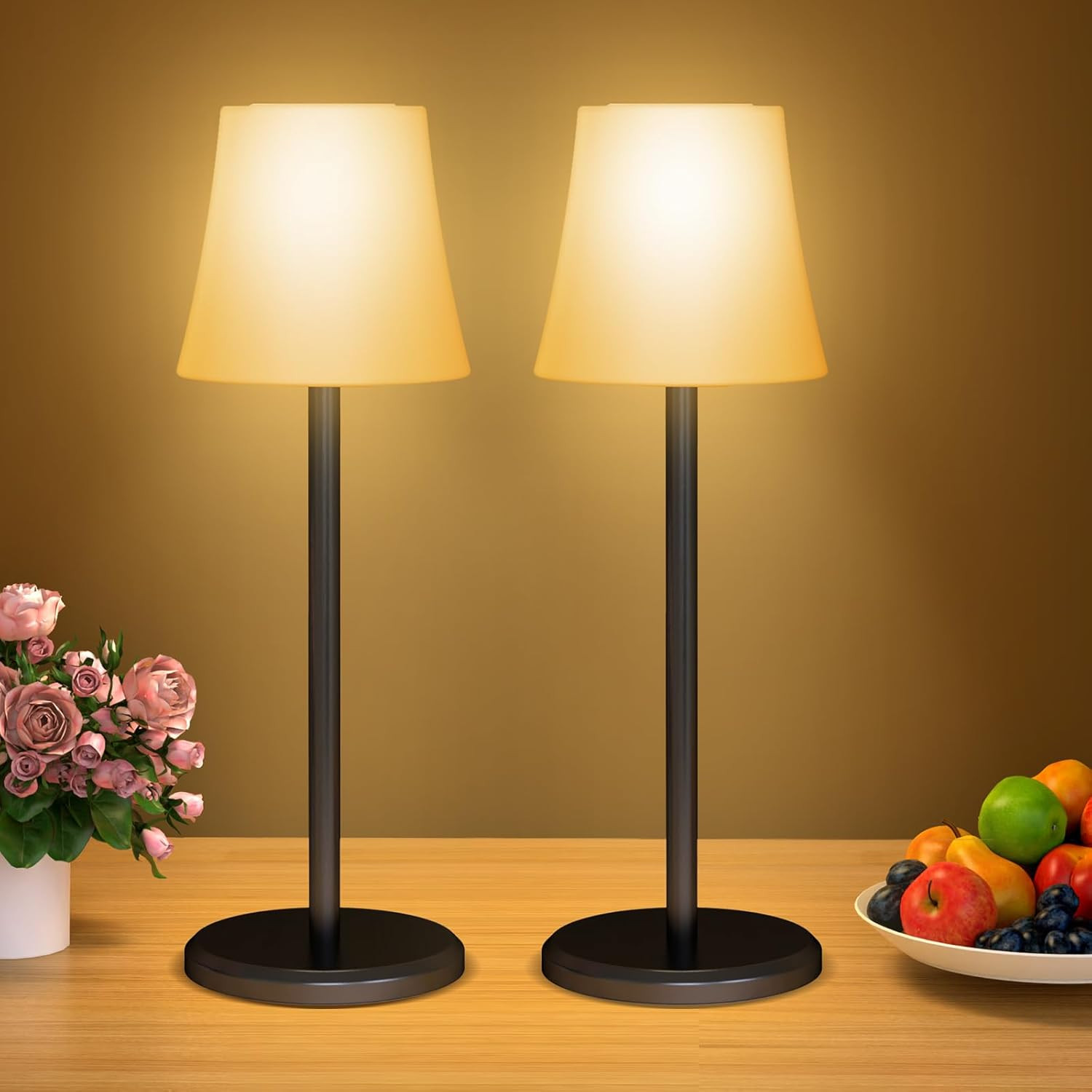 Set 2 Lampade Comodino LED Senza Fili - Ricaricabile USB 3 Colori + RGB