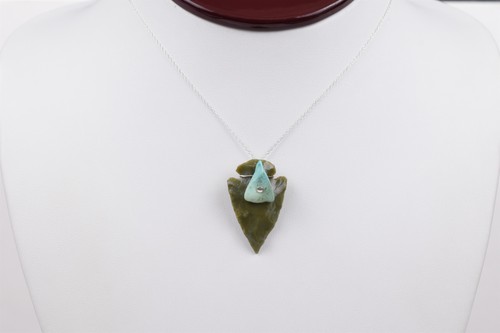 Sterling Jasper Arrowhead Pendant w/ Turquoise Nugget Accent 18 in Chain - Picture 10 of 13
