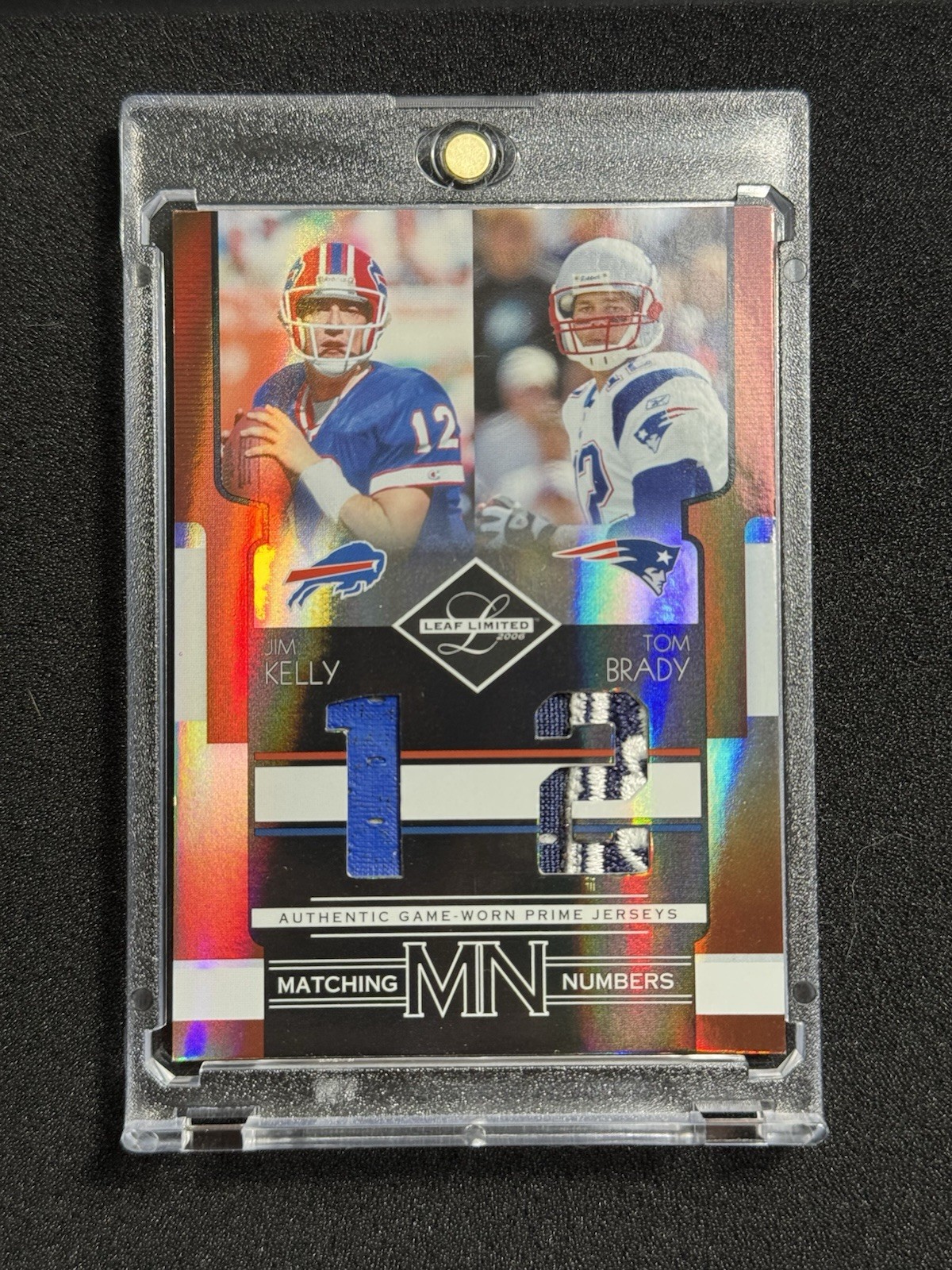 2006 Leaf Limited #1/25 First 1/1 Print Tom Brady Jim Kelly GU Patch Team Logo
