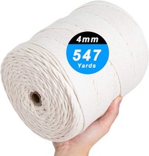 Macrame Cord 4mm x 547Yards, Natural Cotton Macrame Rope - 4 Strands Twisted ...