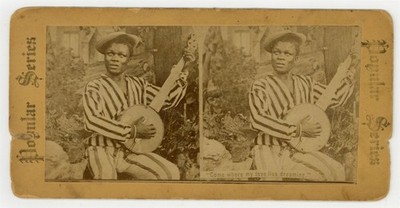 African American Musician 1870 Black Music Banjo Vaudeville Stereoview Blues