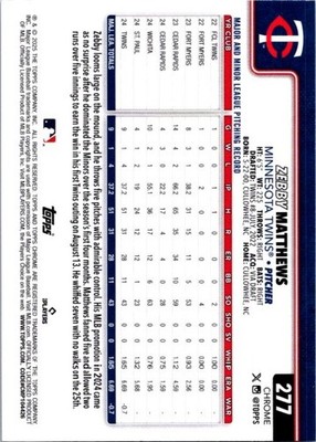 2025 Topps Chrome #277 Zebby Matthews Sepia Refractor RC Rookie