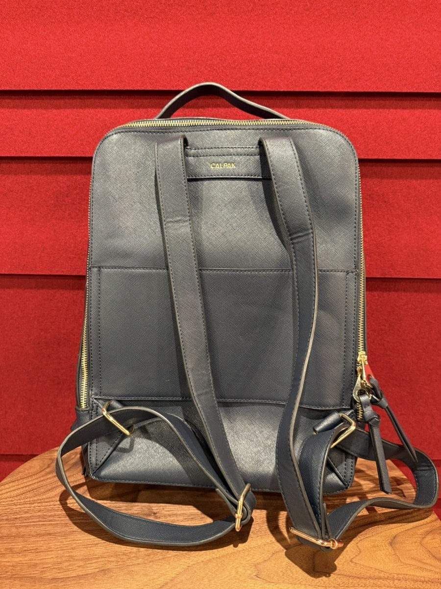 CALPAK Kaya Blue Leather Laptop Backpack for 15 in Laptop, Padded, Partitions CALPAK Kaya Blue Leather Laptop Backpack for 15 in Laptop  main image 3