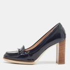 Tods Navy Blue Patent Leather Block Heel Pumps Size 395