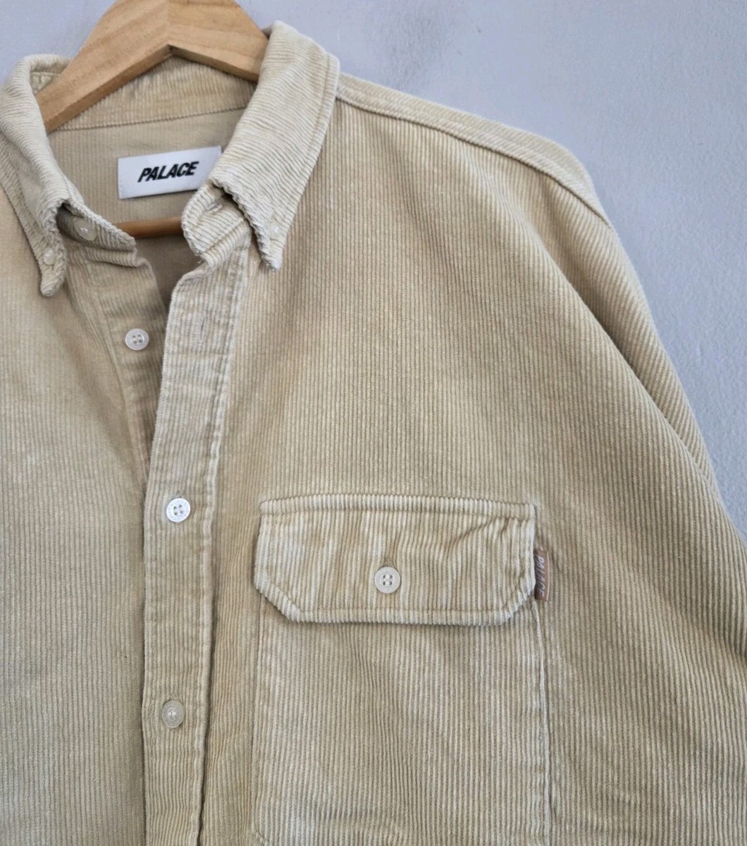 PALACE Corduroy Drop-Cord Button Shirt Beige Pocket Men's Size