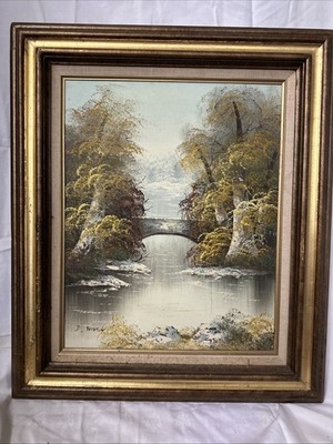 Original Oil Painting Over The Bridge Signed Artist D. ward Oil Painting