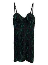 Guess Corset Dress Size 6 Sleeveless Bustier Lace Black Emerald Green Cocktail