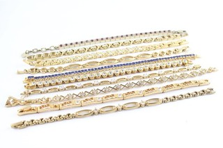 Tennisarmbänder goldfarben Stein besetzt Panel mehrfarbig Edelstein x 10