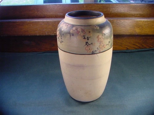 Antique Weller Art Pottery Hudson Hand Painted Pink Dogwood Blossoms Vase