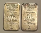 Pair Vintage Strategic Stockpile Assay Office 1 T-oz .999 Silver Bars