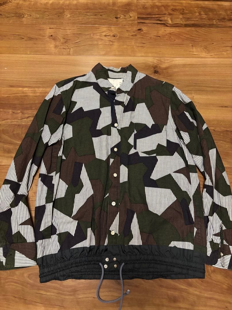 Sacai Camouflage Stripe Shirt M Cotton Linen Polyester Excellent Condition