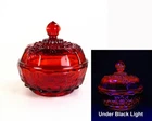 Fenton Glass Red 4.5" Paneled Grape Cov'd Dish - Westmoreland Mold -Some UV Glow