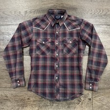 Vintage 80s Red Blue Plaid Wrangler Pearl Snap Western Button Up Shirt Youth 14