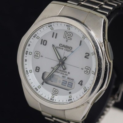 Casio WVA-M600 Watch Solar White Dial Analog Digital Men Waveceptor Japan