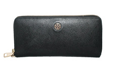 TORY BURCH Black Leather Zip Bifold Long Wallet Slim Continental Clutch