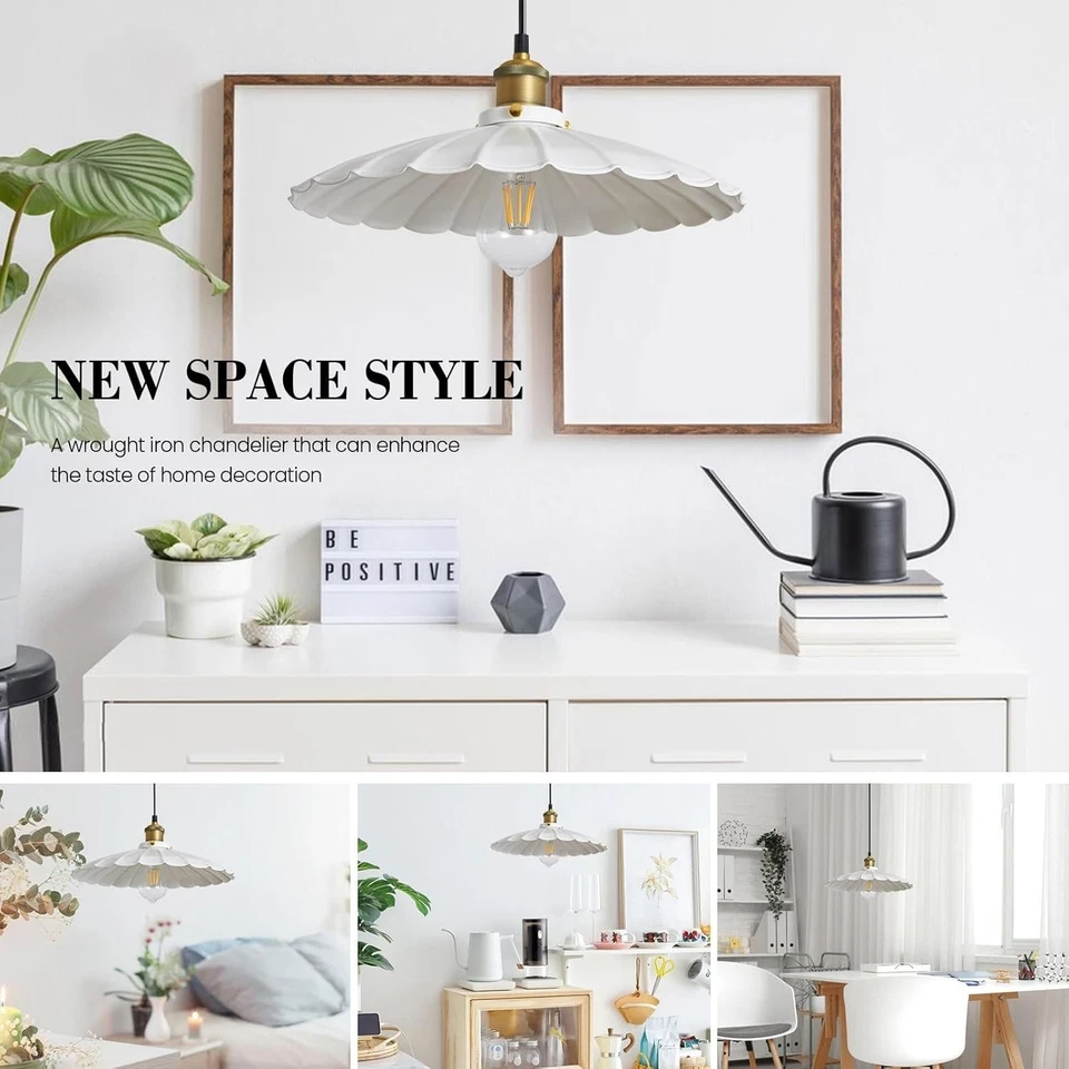 Lámpara Colgante Enchufe Blanco 15.7 Pulgadas Metal Pantalla Colgante Luz Ajustable Co Foto 3 de 4