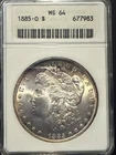 1885 O MS 64 Soapbox Toner Morgan Silver Dollar great rainbow color