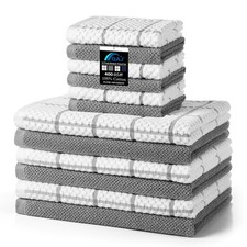 QAJ 12 Pack 100 Cotton Kitchen Towels  Dishcloths Set - Soft, Absorbent