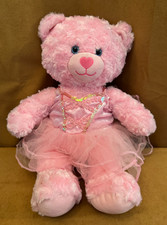 Build A Bear Workshop Pink Cuddles Teddy Bear Plush 16" Heart Nose tutu BABW