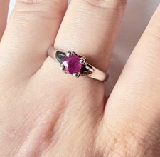 Solid 14K White Gold Natural Round Red Ruby Woman  s Lady  s Ring Size 8.5