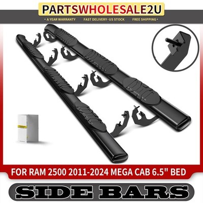 Black Steel Oval Side Step Bars for Ram 2500 3500 2011-2024 Mega Cab 6.5'' Bed 5''