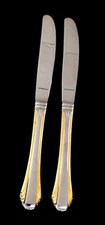 2 Pc GORHAM SiLVER GRANDE CALAiS GOLD 18-8 STAiNLESS 9.25" SOLiD TABLE KNiFE SET