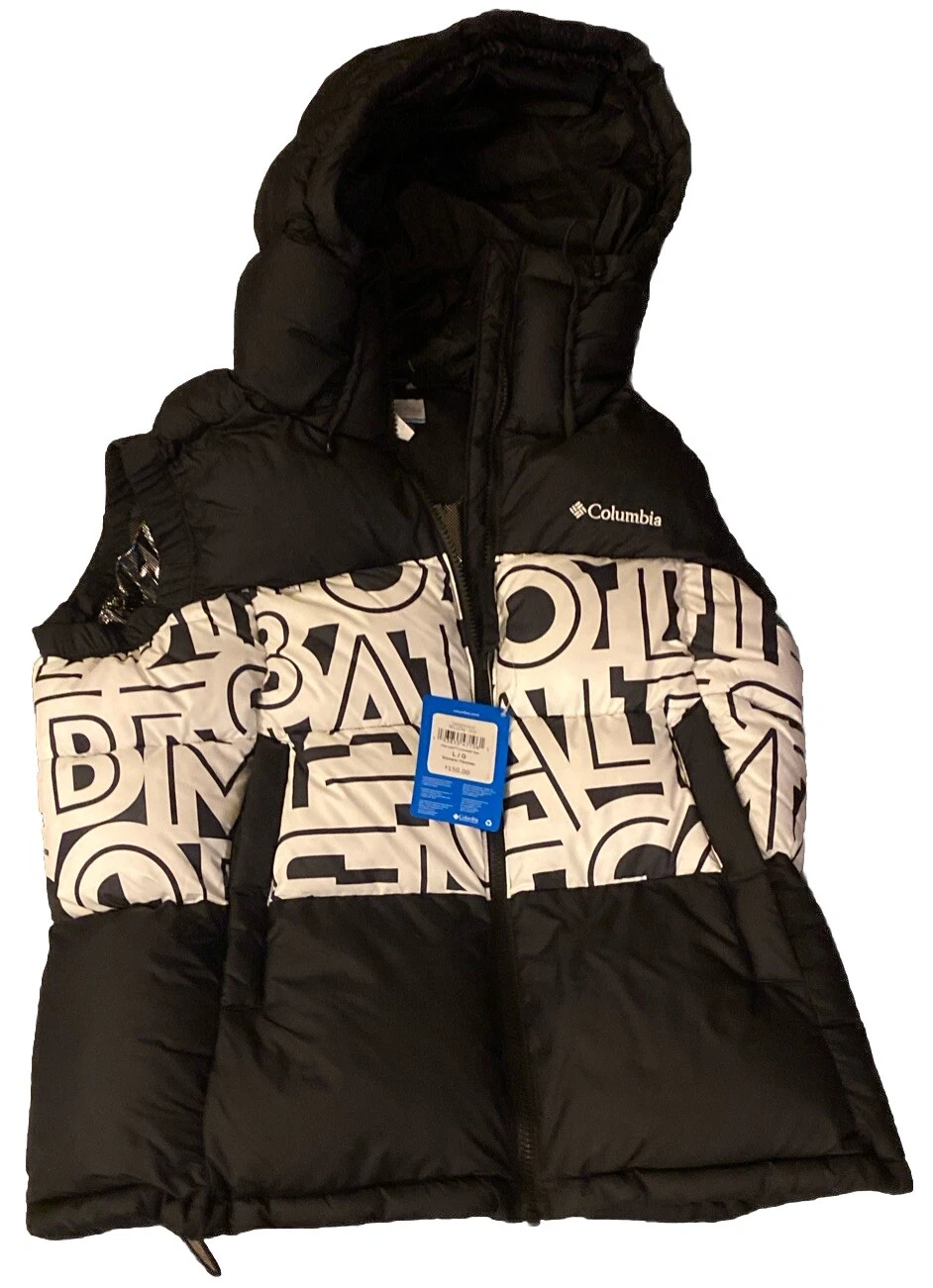 Columbia Vest Pike Lake II Insulated Women Hooded Bumper Vest Black/Wh Sz L New