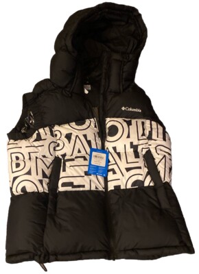 Columbia Vest Pike Lake II Insulated Women Hooded Bumper Vest Black/Wh Sz L New