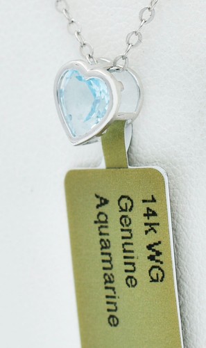 GENUINE 1.05 Cts AQUAMARINE HEART PENDANT 14k WHITE GOLD - FREE APPRAISAL - Picture 3 of 4