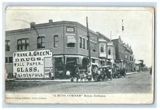 1913 A Busy Corner Knox IN, Frank Green Drugs Wall Paper Glass Plaints Postcard
