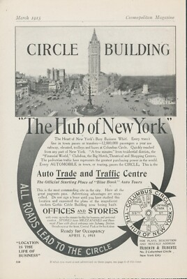 1915 Circle Building Columbus Circle Hub Of New York Roads Lead Vtg Print Ad CO5