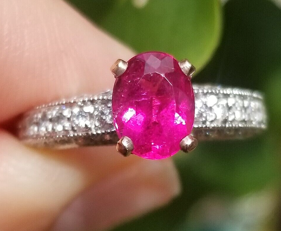Stunning Glowing Rubellite Tourmaline Diamond Platinum