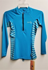 O'NEILL Juniors STRIP L/S Front Zip Crew Top - ELECTRIC/WHT - Size XS - NWT