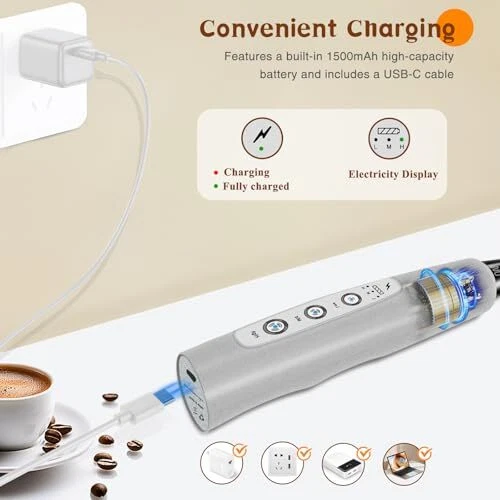 Milk Frother Handheld Rechargeable, Frother Wand Drink Silver without stand