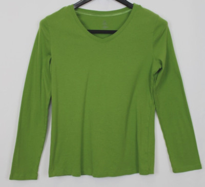 BOBBIE BROOKS Size S Women's Top Pullover Long Sleeve V Neck 100% Cotton Green