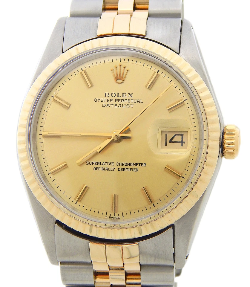 Rolex Datejust 1601 Mens 2Tone Stainless Steel Yellow Gold Watch Champagne Dial