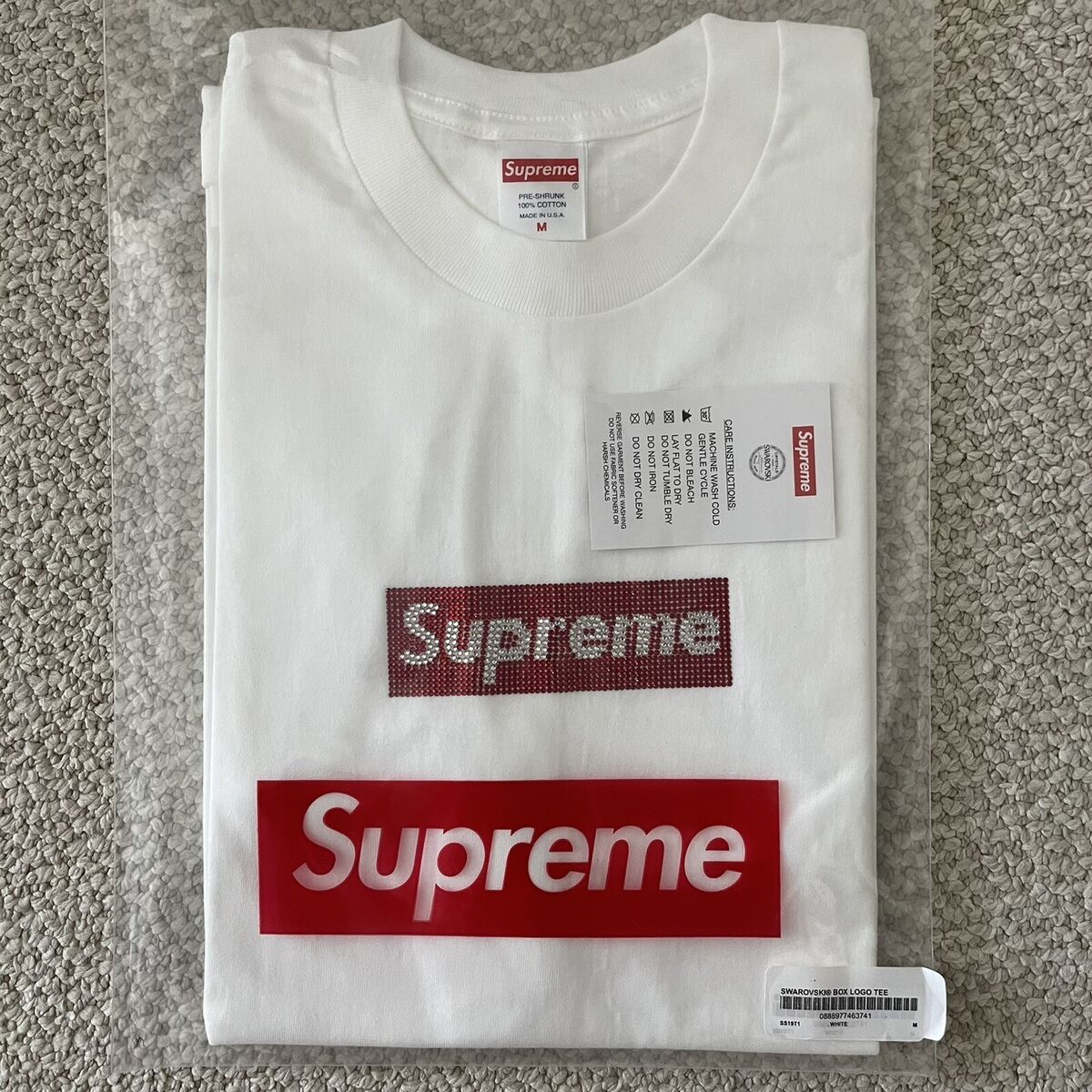 Supreme x Swarovski Crystal Box Logo Bogo Tee Shirt White Red - New Size  Medium