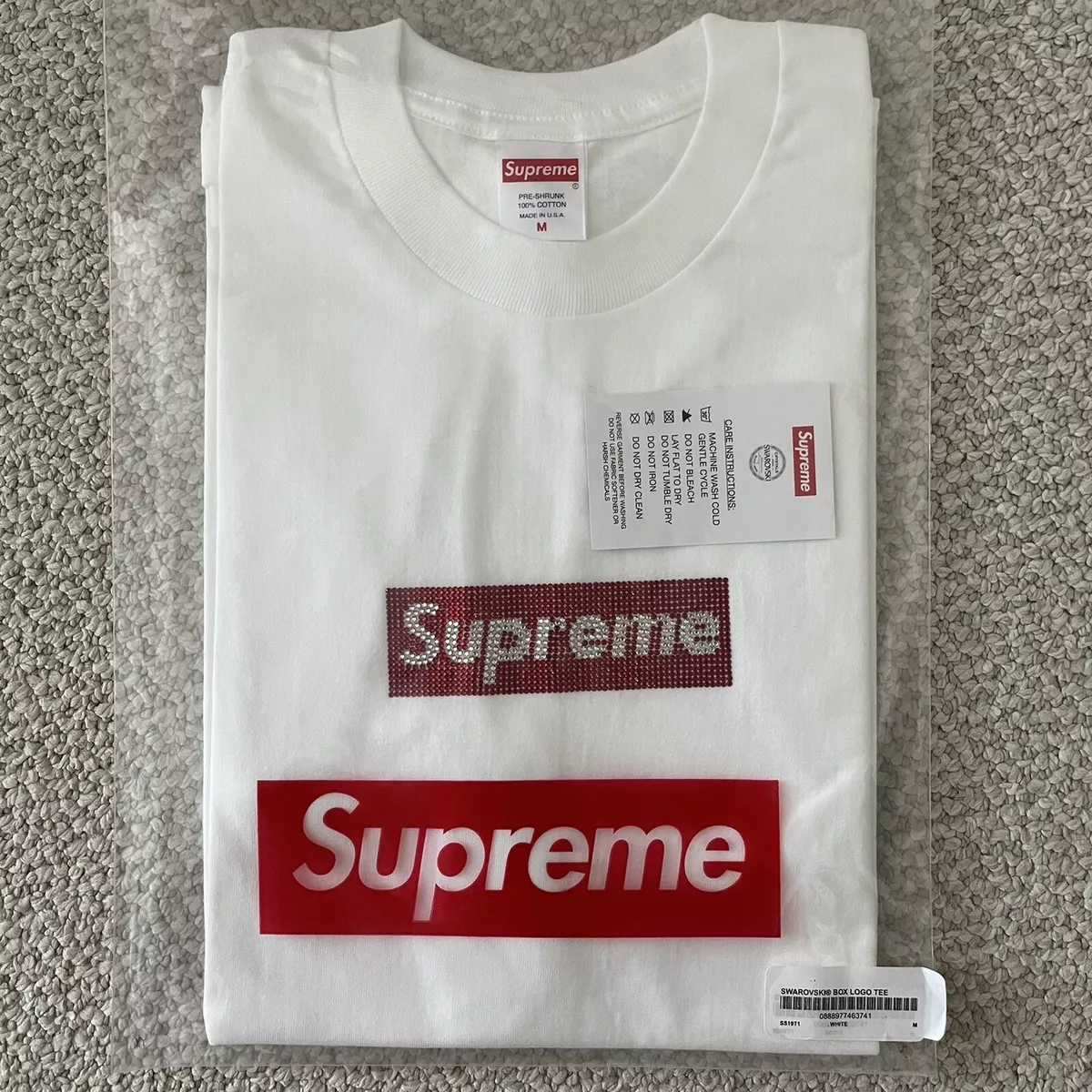 Men's White Supreme Swarovski Box Logo Tee, Size-XL