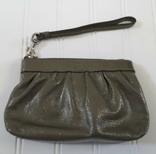 Coach Patent Leather Wristlet Pouch Greenish Grey