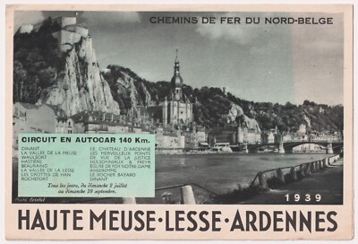 Vintage Belgische Nordeisenbahnen Illustrierte Karte / Faltblatt Ardennen 1939