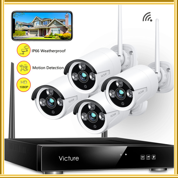 Victure Security Camera, 8CH Wifi NVR w/4PCS 1080P Surveillance Outdoor Cameras