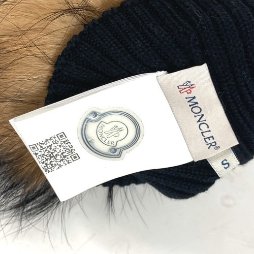 MONCLER Logo pom-pom fur beanie hat knit hat knit cap Knit hat wool Black - Picture 9 of 12