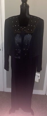 NWT DJ Summer Black Satin Trimmed Jacket W/Bling & Gown Size 20W STUNNING