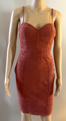 red suede bodycon dress POUF SLEEVE SUEDE DRESS 73599