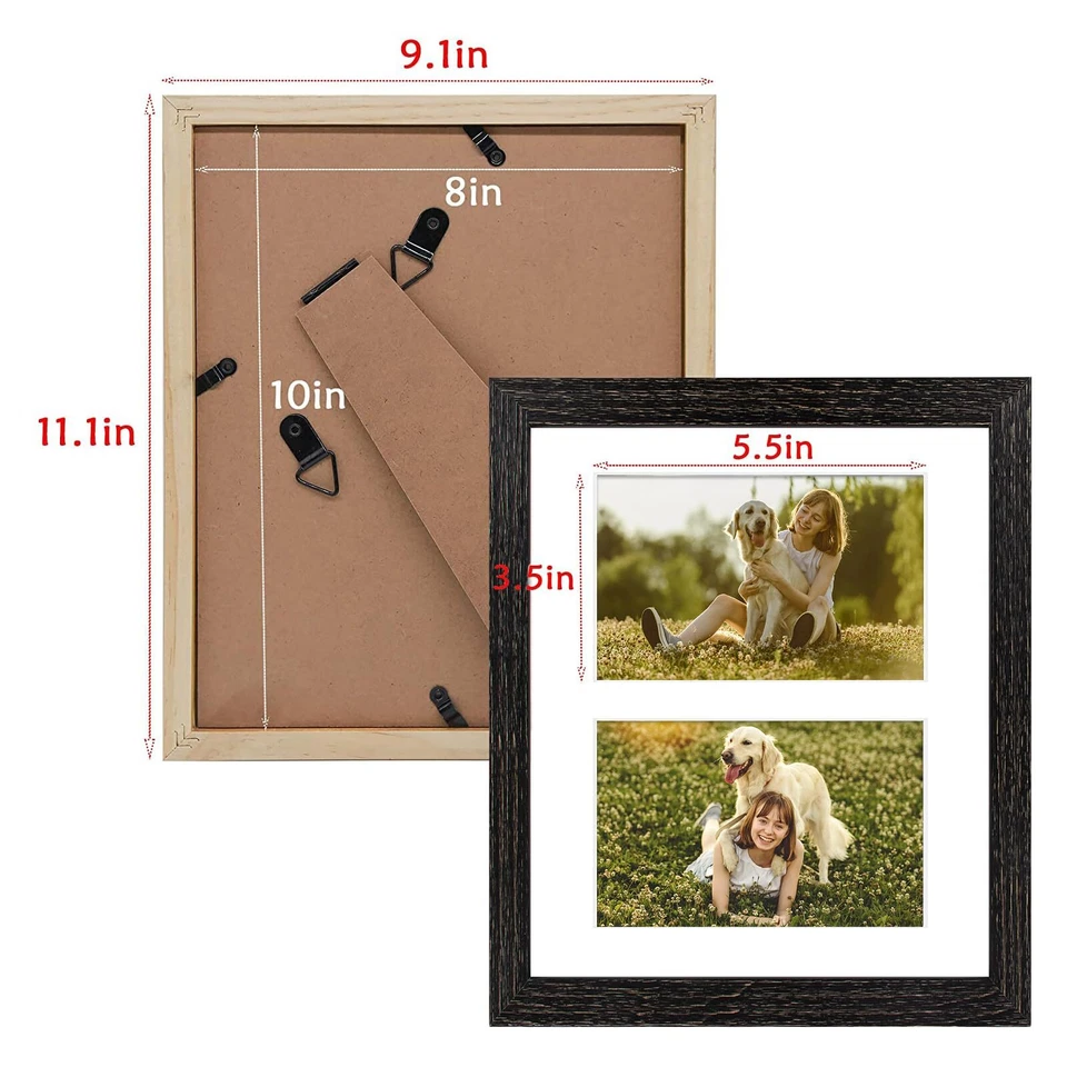 8x10 Black Collage Frame for 2 4x6 Photos Distressed Wood Tempered Glass 2 Pack - Image 4 of 4